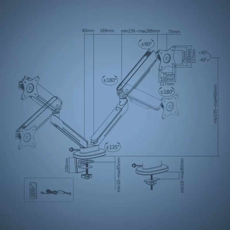 Dual Gas Spring RGB Monitor Arm -Black